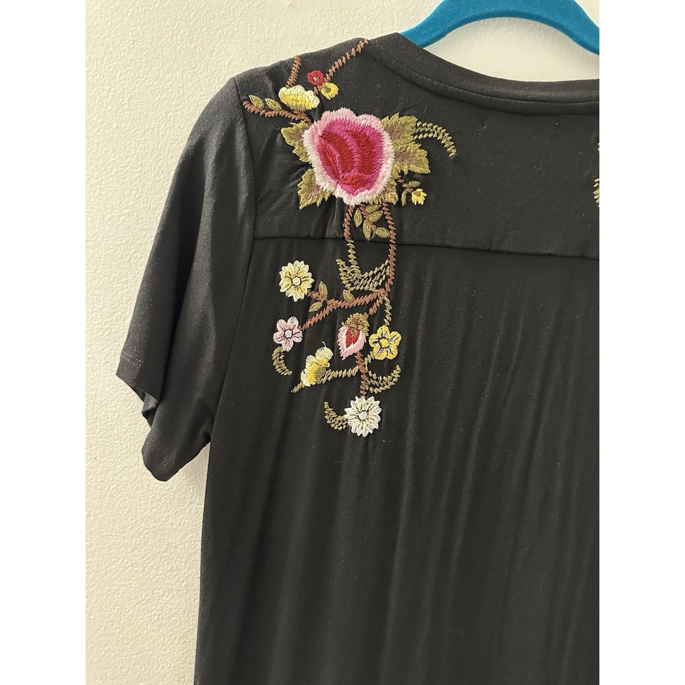 Athleta CAITE Dress Black Embroidered Flowers Midi Bohemian Size M - Picture 5 of 14
